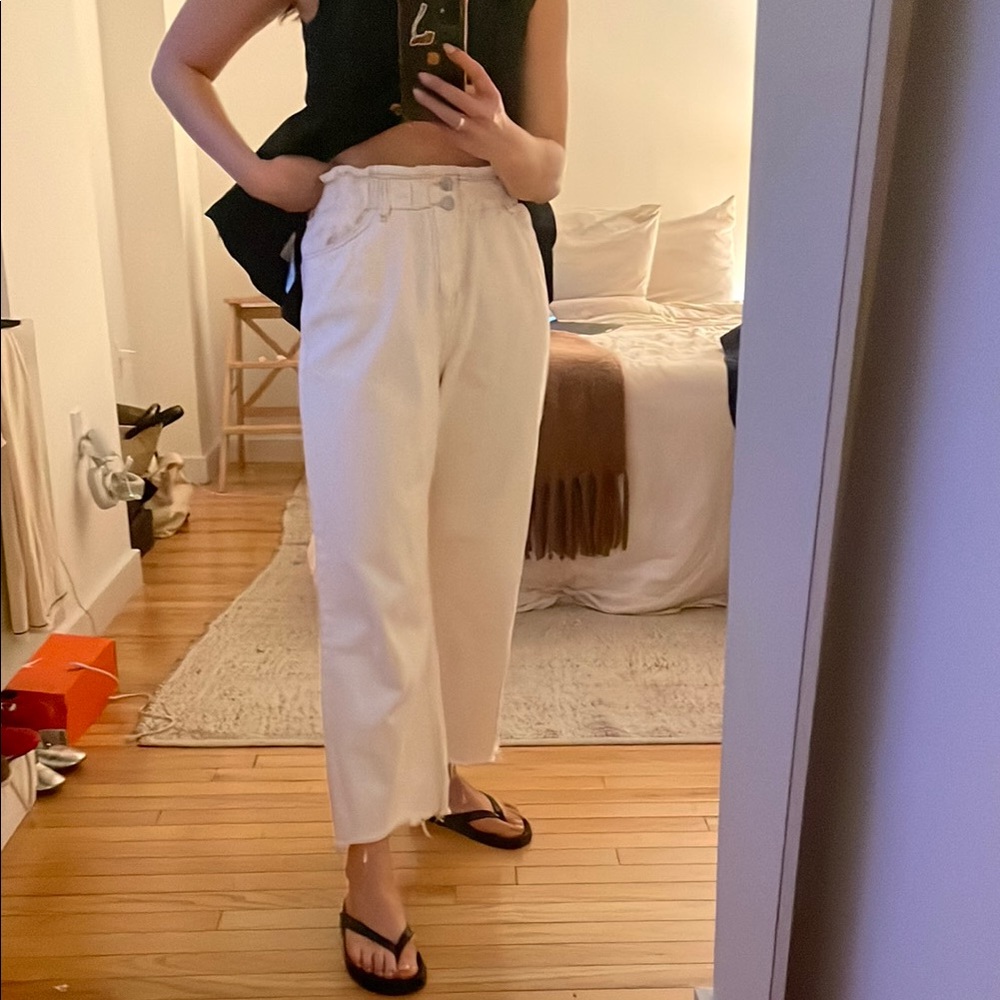 OAK + FORT White Flare Wide Leg Jeans